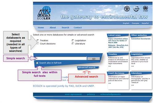 ECOLEX simple search screen shot