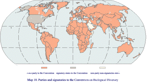 Map 18. Parties and signatories to the Convention on Biologicial Diversity